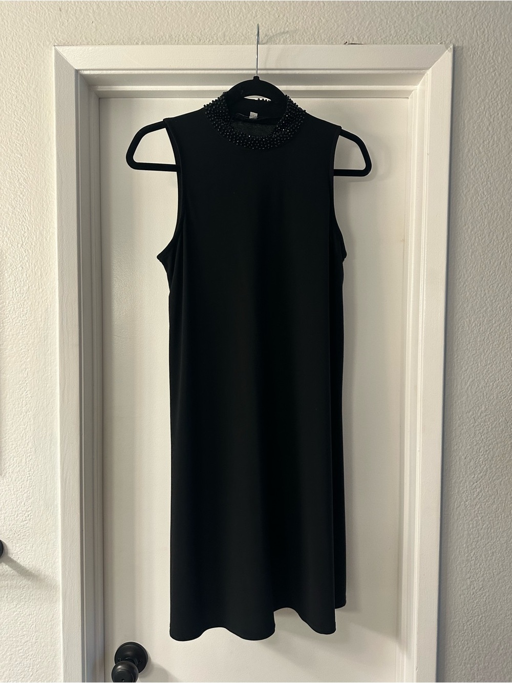 Annalee + Hope Black Beaded Mock-Neck Sleeveless Dress